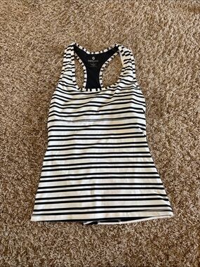 90 Degree By Reflex Black and White Striped Racerback Tank